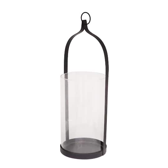 17.25&#x22; Round Iron &#x26; Glass Hanging Lantern Pillar Candle Holder by Ashland&#xAE;